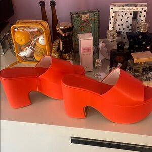 Stylish orange Platform Mules